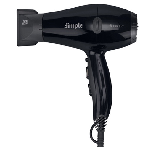 Фен DEWAL SIMPLE, черный, вес 550гр, 2000 Вт, ионизация, 2 нас