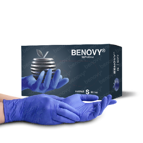 Перчатки нитриловые Benovy L сиренево-голубой тестурированные на пальцах,50пар