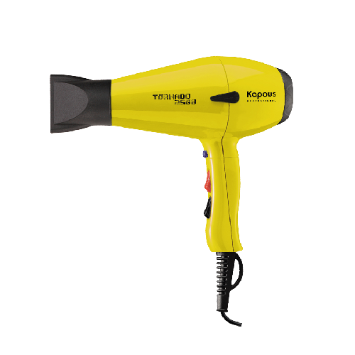 Профессиональный фен для укладки волос Tornado 2500 Kapous Professional, желтый
